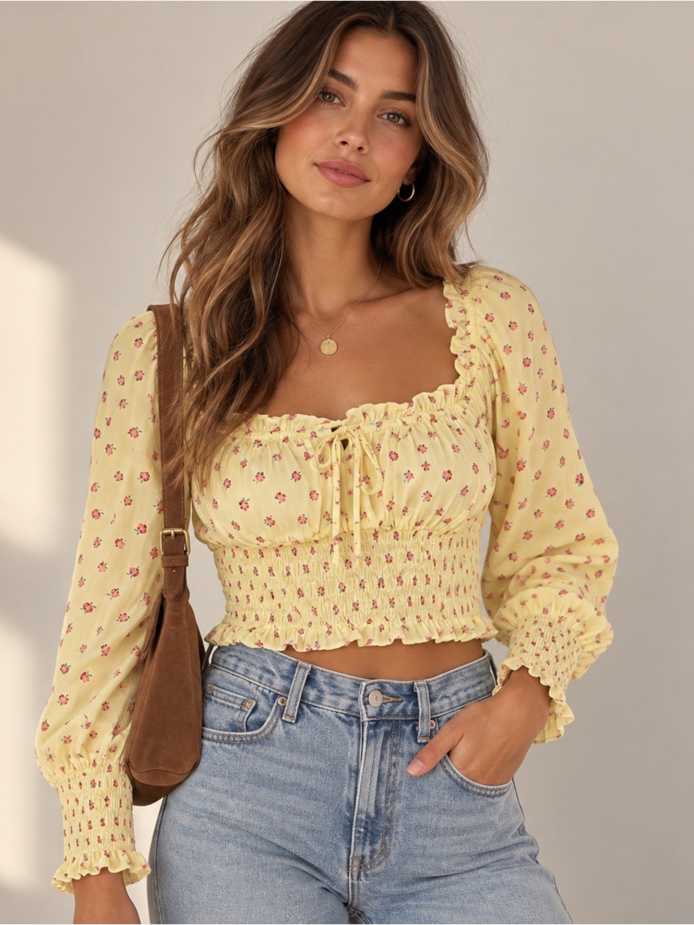 FAITHFULL THE BRAND Ella Top Santa Maria Floral Yellow Crop Blouse Sz S Prairie